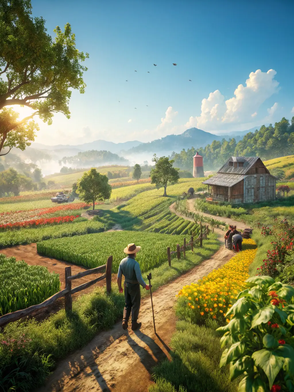 A screenshot from Stardew Valley, showcasing the player character tending to their crops with a charming, pixelated aesthetic.